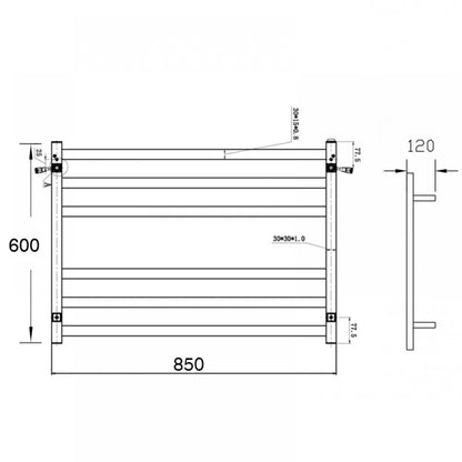 6 BAR 850MM WIDE SQUARE HEATED TOWEL RAIL - CHROME 600H*850W*120D