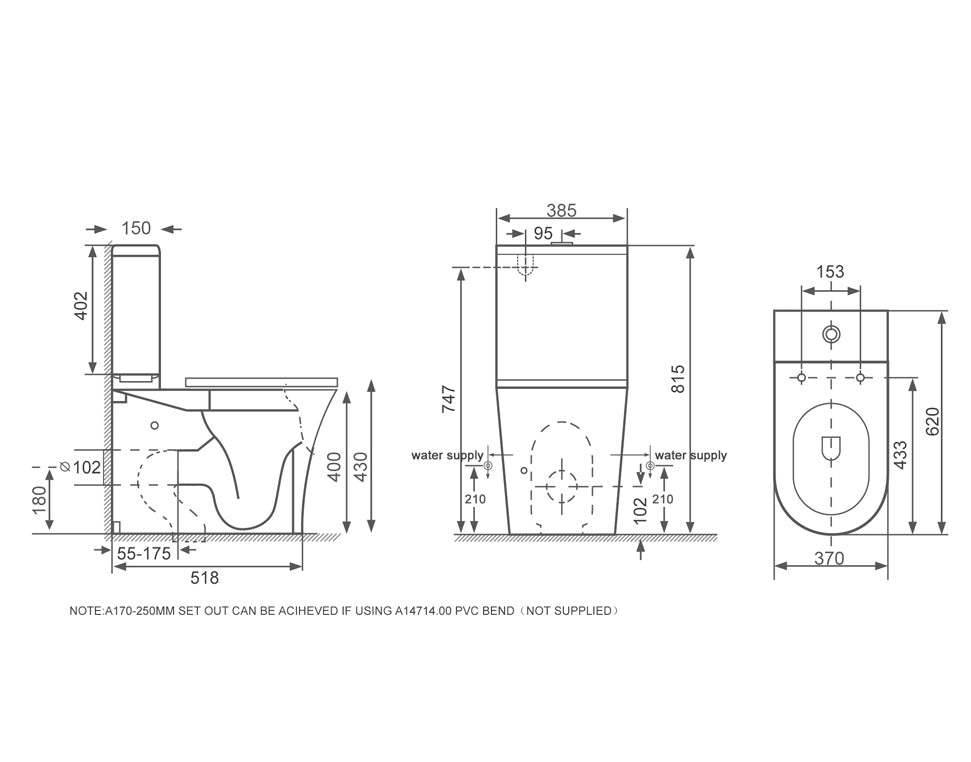 ELEMENTI CURA CC BACK TO WALL TOILET SUITE GLOSS WHITE