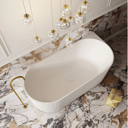 1700MM ZEPHYR FLUTED V-GROVE FREESTANDING BACK TO WALL BATH - MATTE WHITE