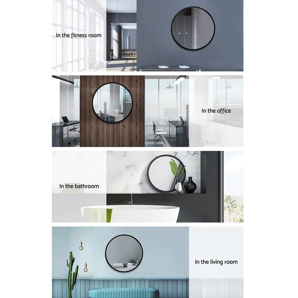 700MM SERAPHINE BLACK ALUMINIUM FRAMED ROUND MIRROR DN