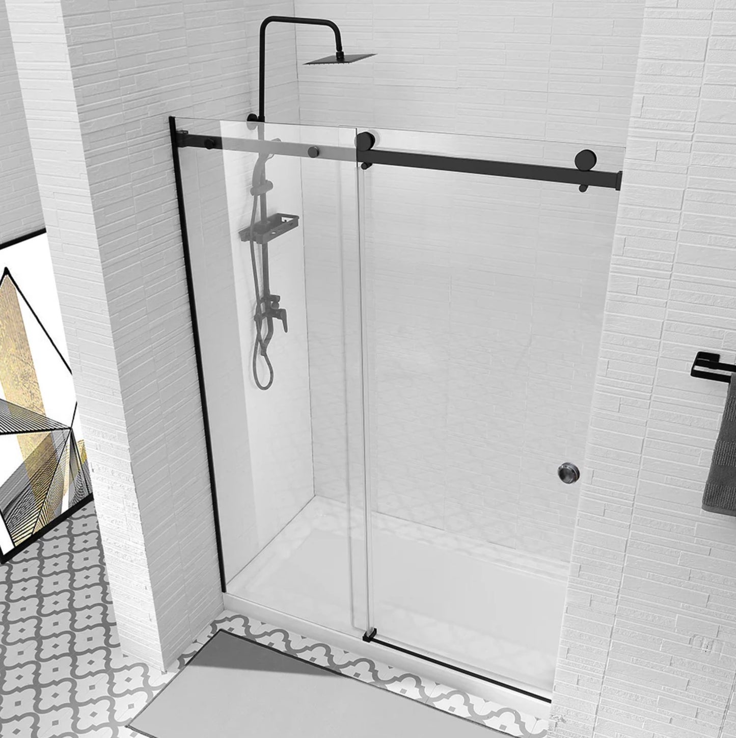 1400MM BLACK FRAMELESS SLIDING SHOWER DOOR