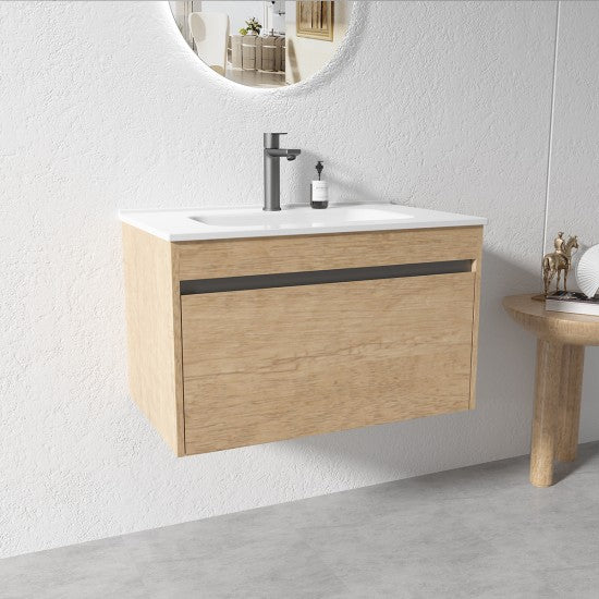 HONEY OAK WALL HUNG VANITY | 750MM | SINGLE DRAWER | BC13