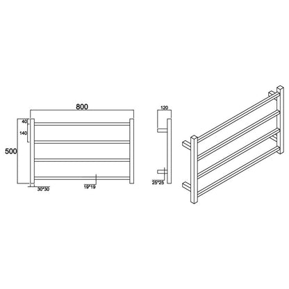 4 BAR 800MM WIDE HEATED TOWEL RAIL DN - CHROME 500H*800W*120D