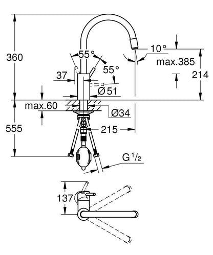 GROHE CONCETTO PULL OUT KITCHEN SINK MIXER - CHROME