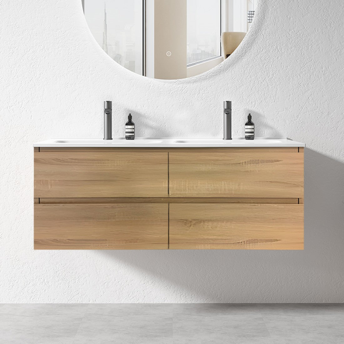 NELSON WALL HUNG VANITY | 1200MM | LIGHT OAK | PLYWOOD | DOUBLE BASIN