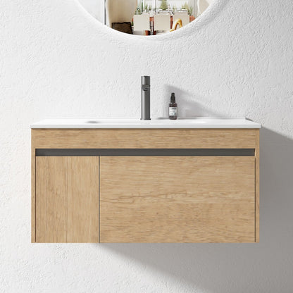 HONEY OAK WALL HUNG VANITY | 900MM | BC13