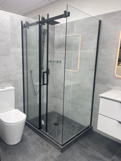 1200X1000MM BLACK FRAMELESS SLIDING DOOR SHOWER ENCLOSURE