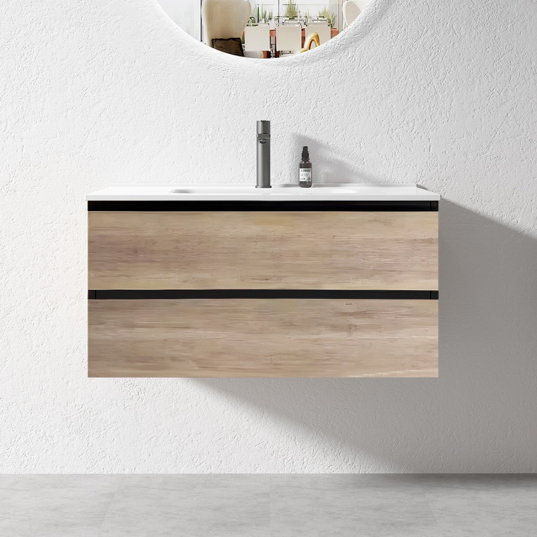 NELSON WALL HUNG VANITY | 900MM | BLACK & LIGHT OAK | PLYWOOD