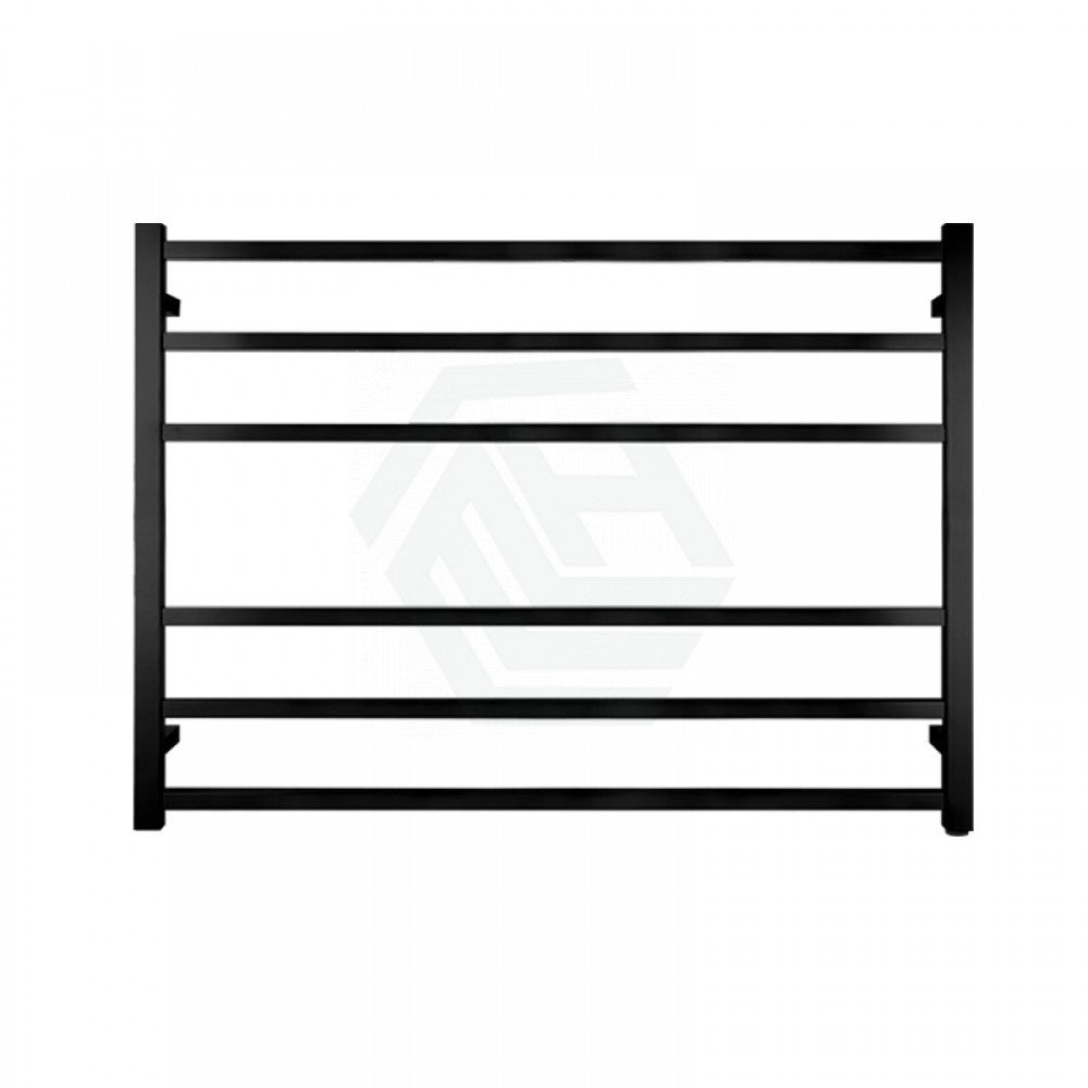 6 BAR 850MM WIDE SQUARE HEATED TOWEL RAIL - MATTE BLACK 600H*850W*120D