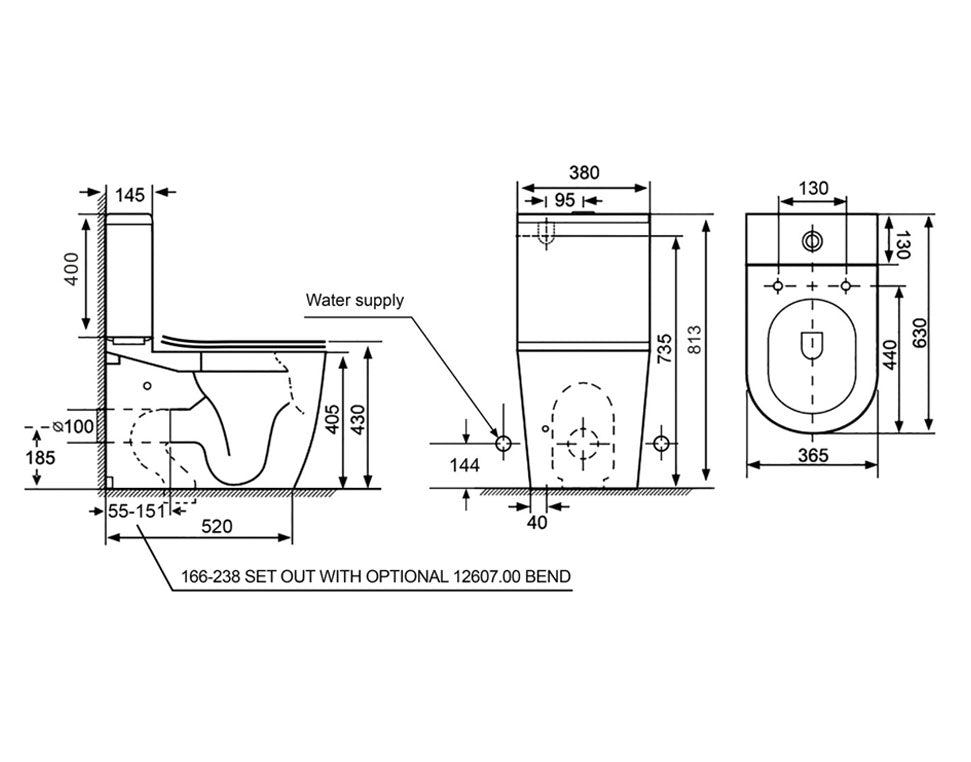 ELEMENTI UNO CC RIMLESS BACK TO WALL TOILET SUITE