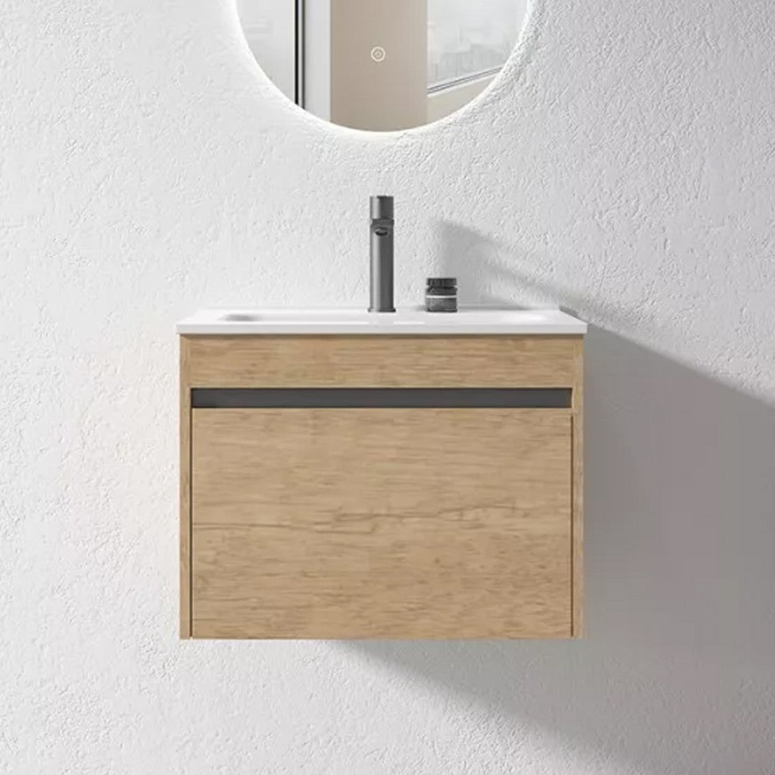 HONEY OAK WALL HUNG VANITY | 600MM | SINGLE DRAWER | BC13