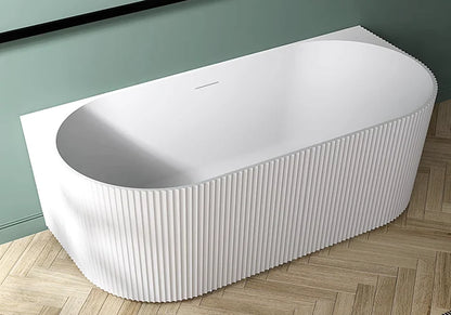 1500MM ZEPHYR FLUTTED V-GROVE FREESTANDING BACK TO WALL BATH - MATTE WHITE