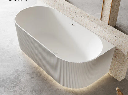 1500MM ZEPHYR FLUTTED V-GROVE FREESTANDING BACK TO WALL BATH - MATTE WHITE