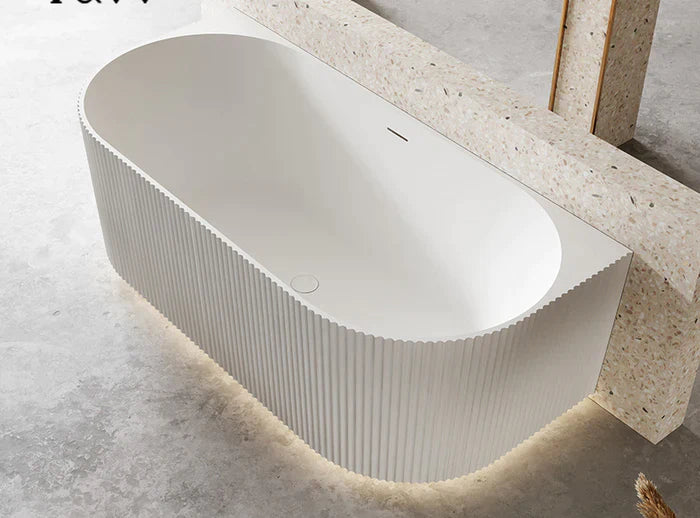 1700MM ZEPHYR FLUTED V-GROVE FREESTANDING BACK TO WALL BATH - MATTE WHITE