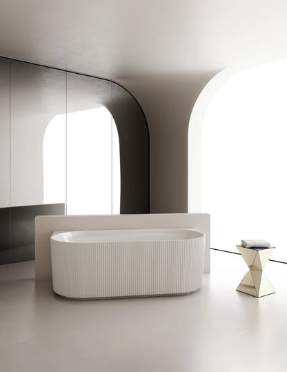 1500MM ZEPHYR FLUTTED V-GROVE FREESTANDING BACK TO WALL BATH - MATTE WHITE