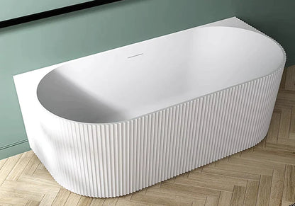 1700MM ZEPHYR FLUTED V-GROVE FREESTANDING BACK TO WALL BATH - MATTE WHITE