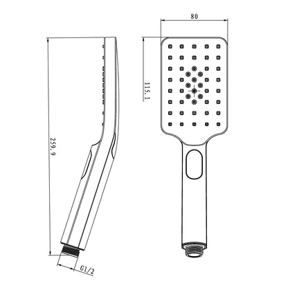 FUSION SQUARE RAIN SHOWER SET WITH OUTER MIXER - MATTE BLACK