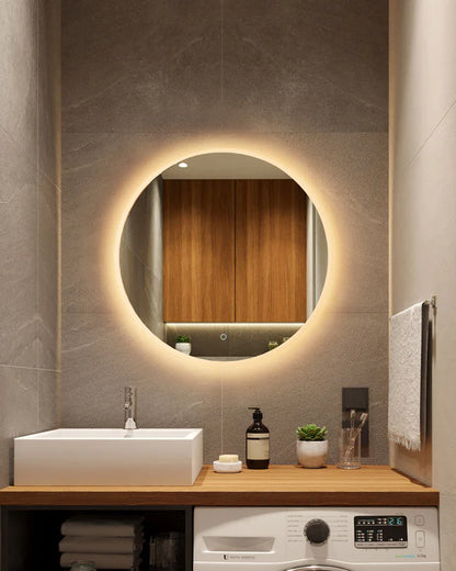 600MM HILTON ROUND LED MIRROR DN| DEMISTER | 3 COLOUR LIGHTS | 15MM EUPHOTIC RIM