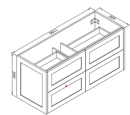 HAMPTON WALL HUNG VANITY | 1200MM | SHAKER STYLE | PLYWOOD | DOUBLE BASIN