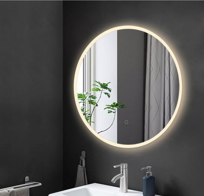 600MM HILTON ROUND LED MIRROR DN| DEMISTER | 3 COLOUR LIGHTS | 15MM EUPHOTIC RIM