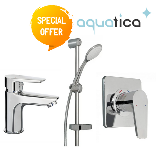 AQUATICA SALUTO ALL PRESSURE - 3 PIECE COMBO SET SHOWER SLIDE/ SHOWER MIXER/ BASIN MIXER