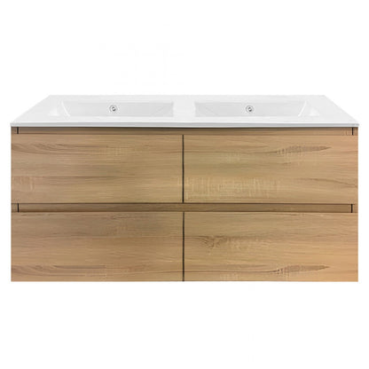 NELSON WALL HUNG VANITY | 1500MM | LIGHT OAK | DOUBLE BASIN | PLYWOOD