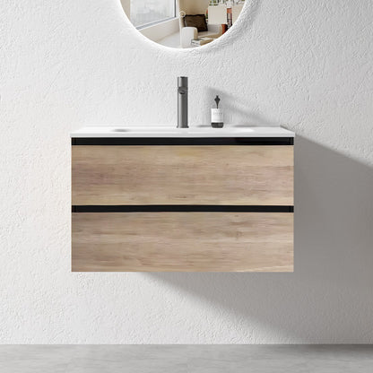 NELSON WALL HUNG VANITY | 750MM | BLACK & LIGHT OAK | PLYWOOD