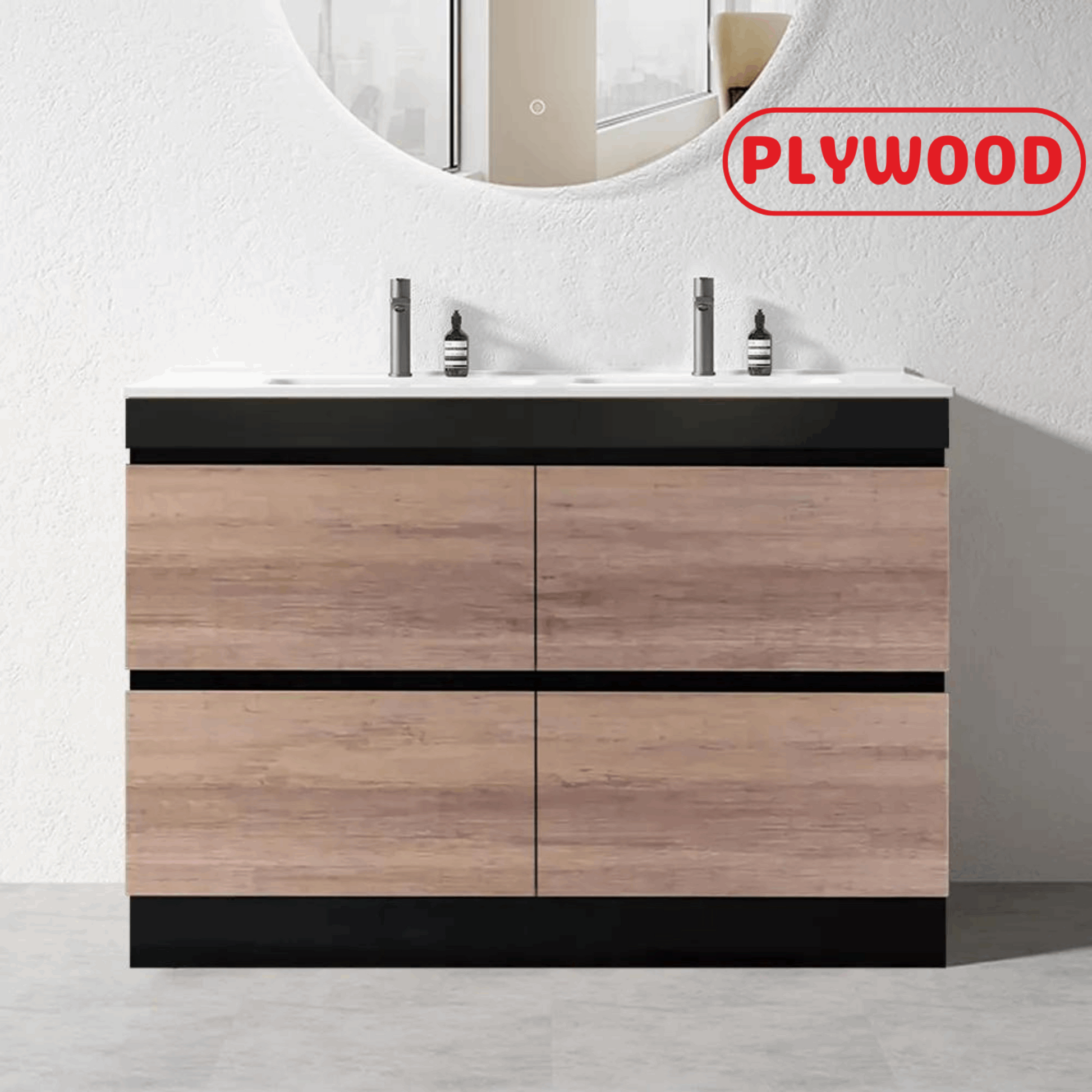 1500MM POLO BLACK & LIGHT OAK PLYWOOD FLOORSTANDING VANITY