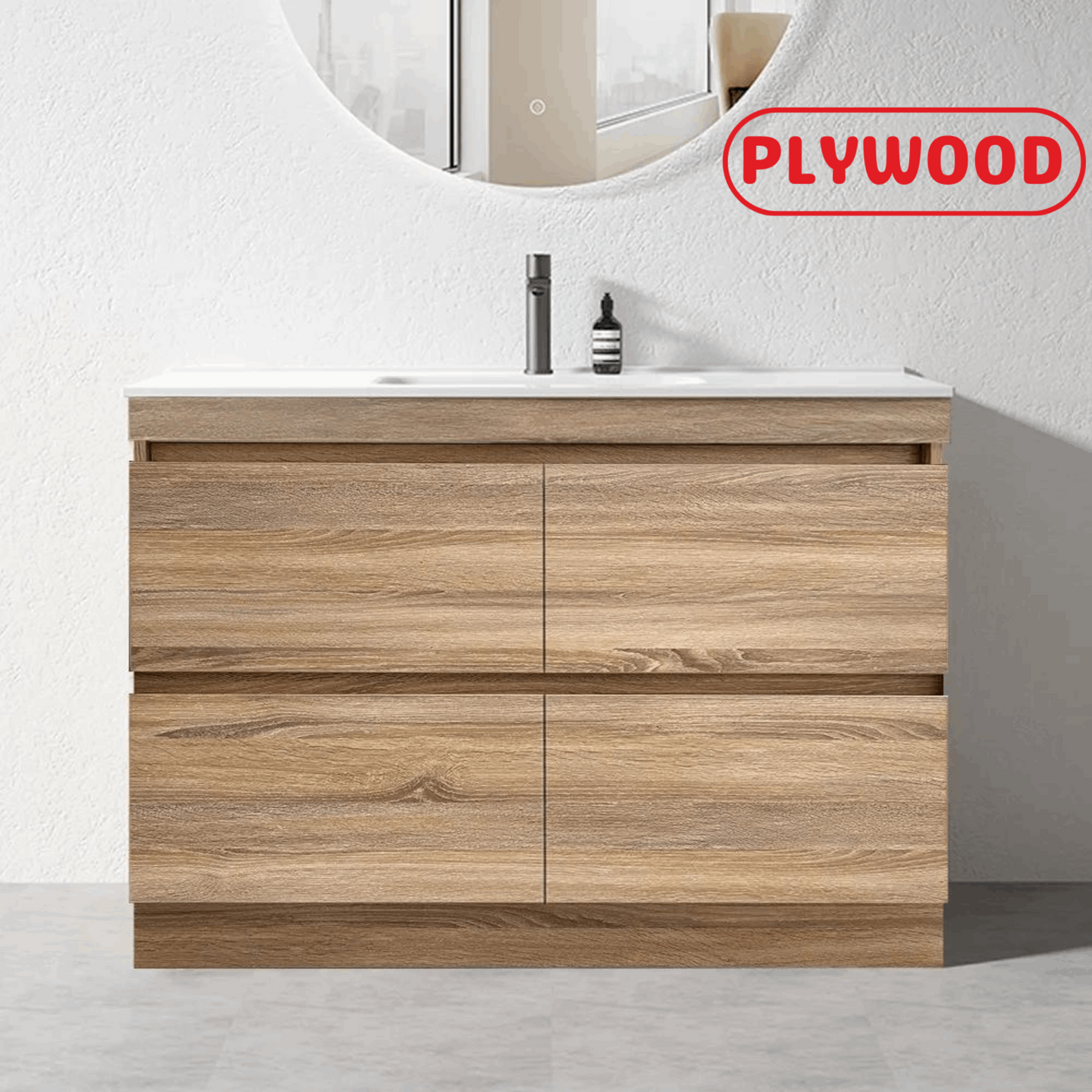 1500MM POLO LIGHT OAK PLYWOOD FLOORSTANDING VANITY SINGLE BASIN