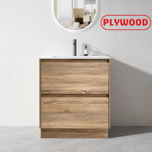 750MM POLO LIGHT OAK PLYWOOD FLOORSTANDING VANITY WITH CERAMIC TOP