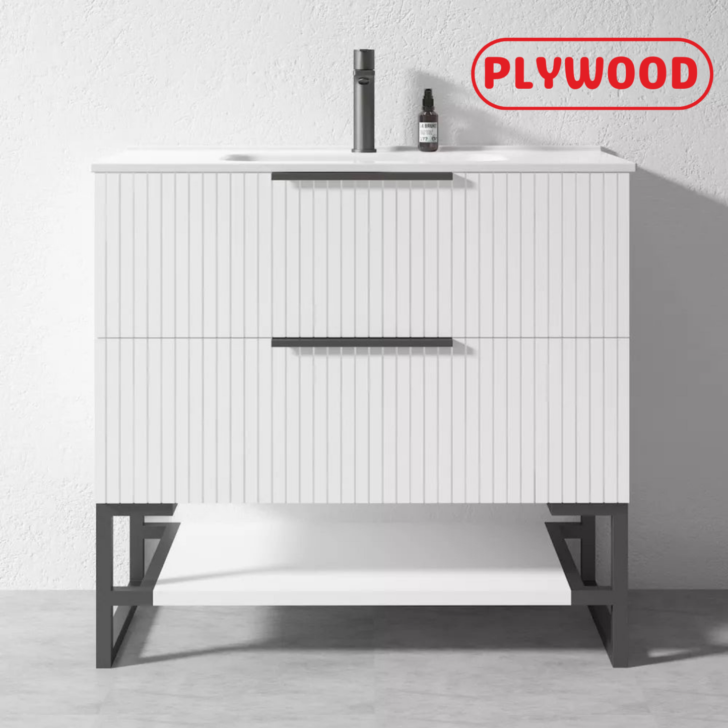 900MM FLUTED WHITE FLOORSTANDING PLYWOOD VANITY