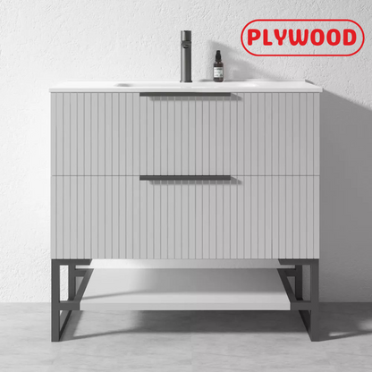 900MM FLUTED GREY FLOORSTANDING PLYWOOD VANITY