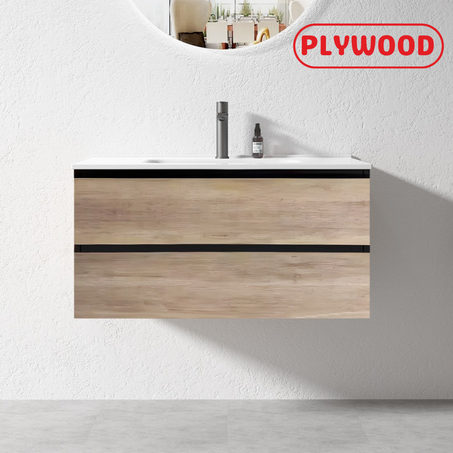 NELSON WALL HUNG VANITY | 900MM | BLACK & LIGHT OAK | PLYWOOD