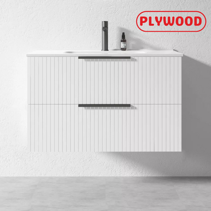 WHITE WALL HUNG VANITY | 900MM | FLUTED | PLYWOOD