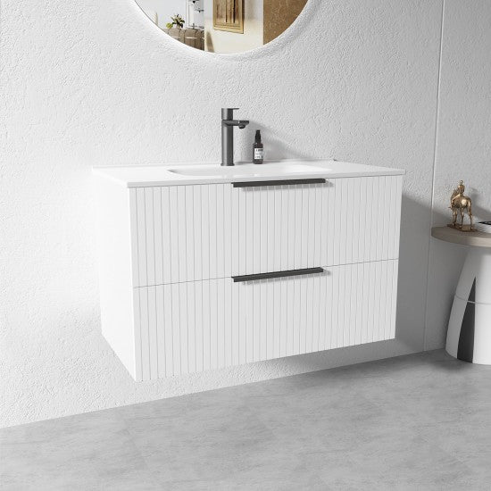 WHITE WALL HUNG VANITY | 900MM | FLUTED | PLYWOOD