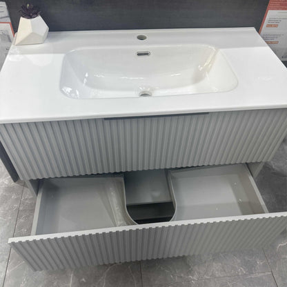 GREY WALL HUNG VANITY | 900MM | FLUTED | PLYWOOD