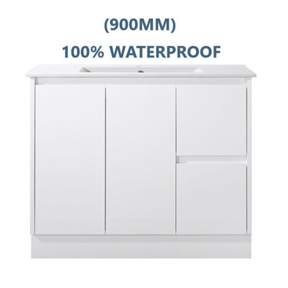 900MM GLOSS WHITE PVC FLOORSTANDING VANITY 100% WATERPROOF