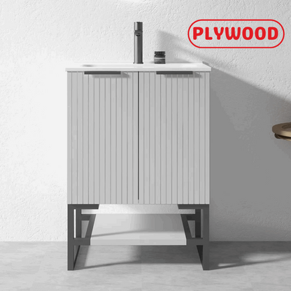 600MM FLUTED GREY PLYWOOD FLOORSTANDING VANITY