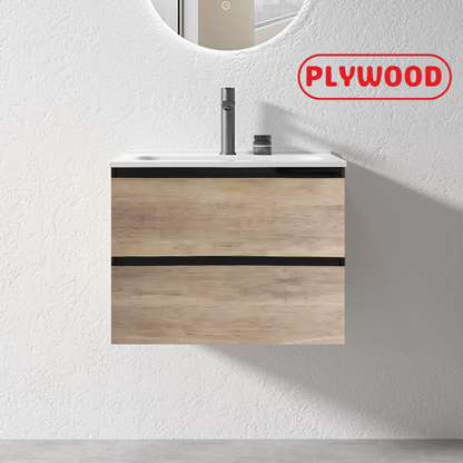 NELSON WALL HUNG VANITY | 600MM | BLACK & LIGHT OAK | PLYWOOD