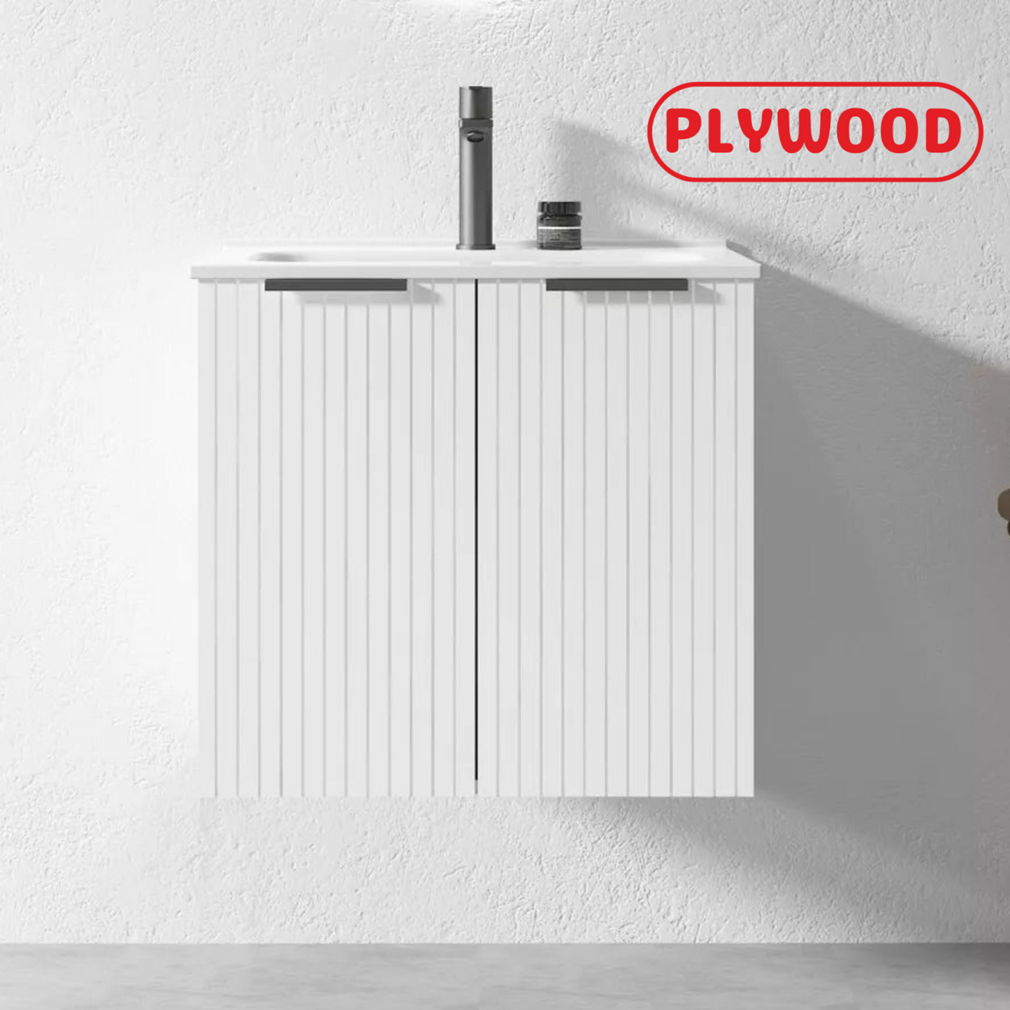 WHITE WALL HUNG VANITY | 600MM | FLUTED | PLYWOOD