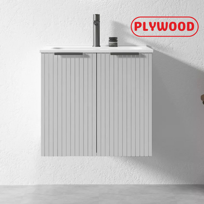 GREY WALL HUNG VANITY | 600MM | FLUTED | PLYWOOD