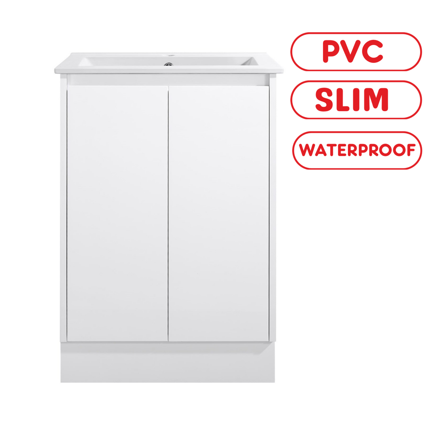 600MM SLIM PVC WHITE FLOORSTANDING VANITY 100% WATERPROOF