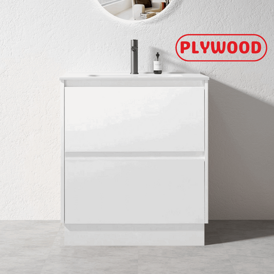 600MM POLO WHITE PLYWOOD FLOORSTANDING VANITY WITH CERAMIC TOP