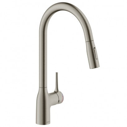 NOBILI MANIA GOOSE NECK KITCHEN MIXER WITH PULL OUT SPRAY - BRUSHED NICKEL