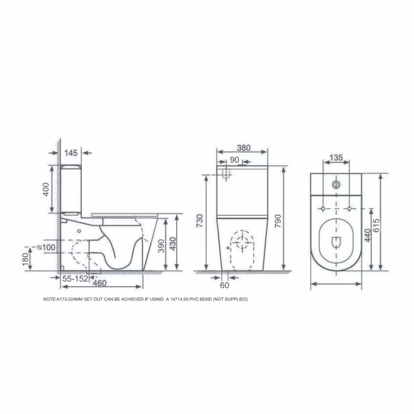 ELEMENTI GARDA CC BTW TOILET SUITE - MATT WHITE / MATT BLACK