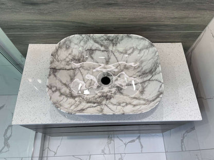 CALCUTTA WHITE MARBLE LOOK CERAMIC ART BASIN