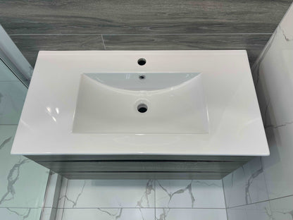 900MM SONOMA OAK GREY SINGLE BOWL WALLHUNG VANITY WITH CERAMIC TOP