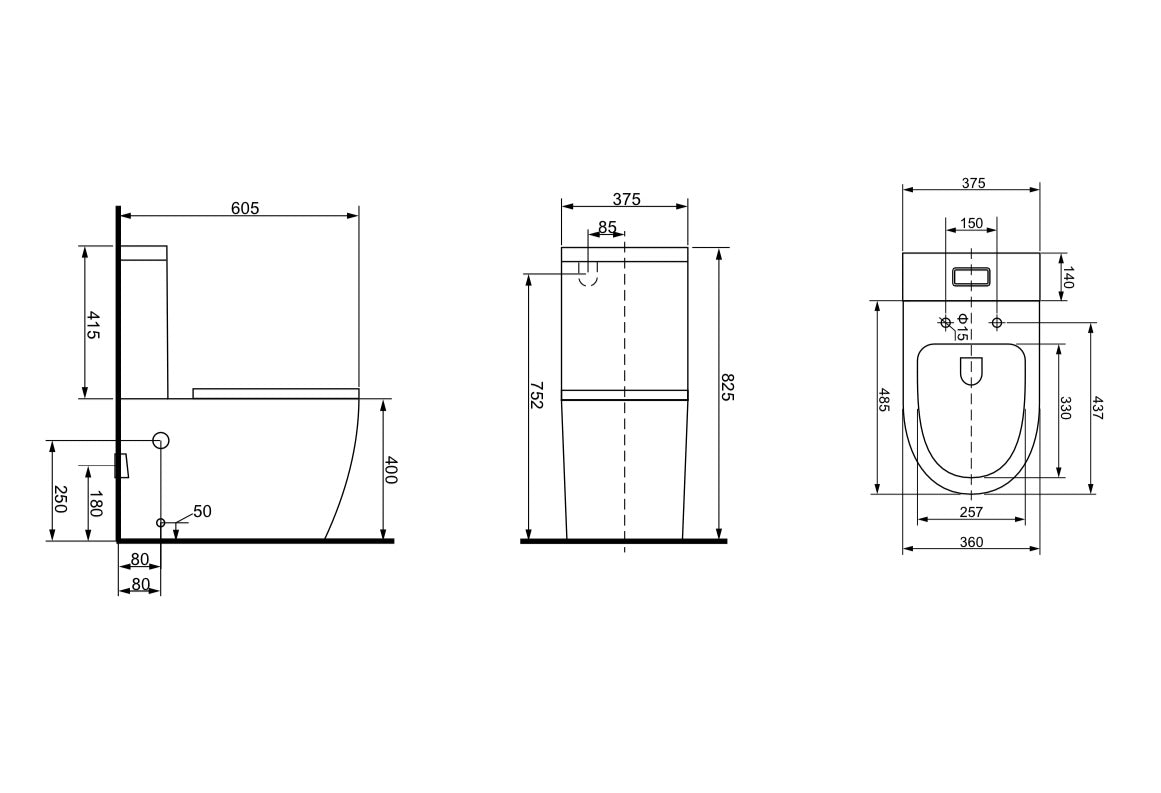 WARSAW COMPACT RIMLESS BACK TO WALL TOILET SUITE 605X375X825MM