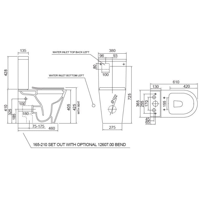 ELEMENTI LSPEC CC BTW TOILET SUITE TOP/BOTTOM INLET