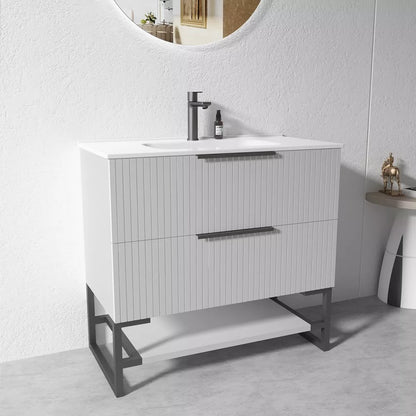 900MM FLUTED GREY FLOORSTANDING PLYWOOD VANITY